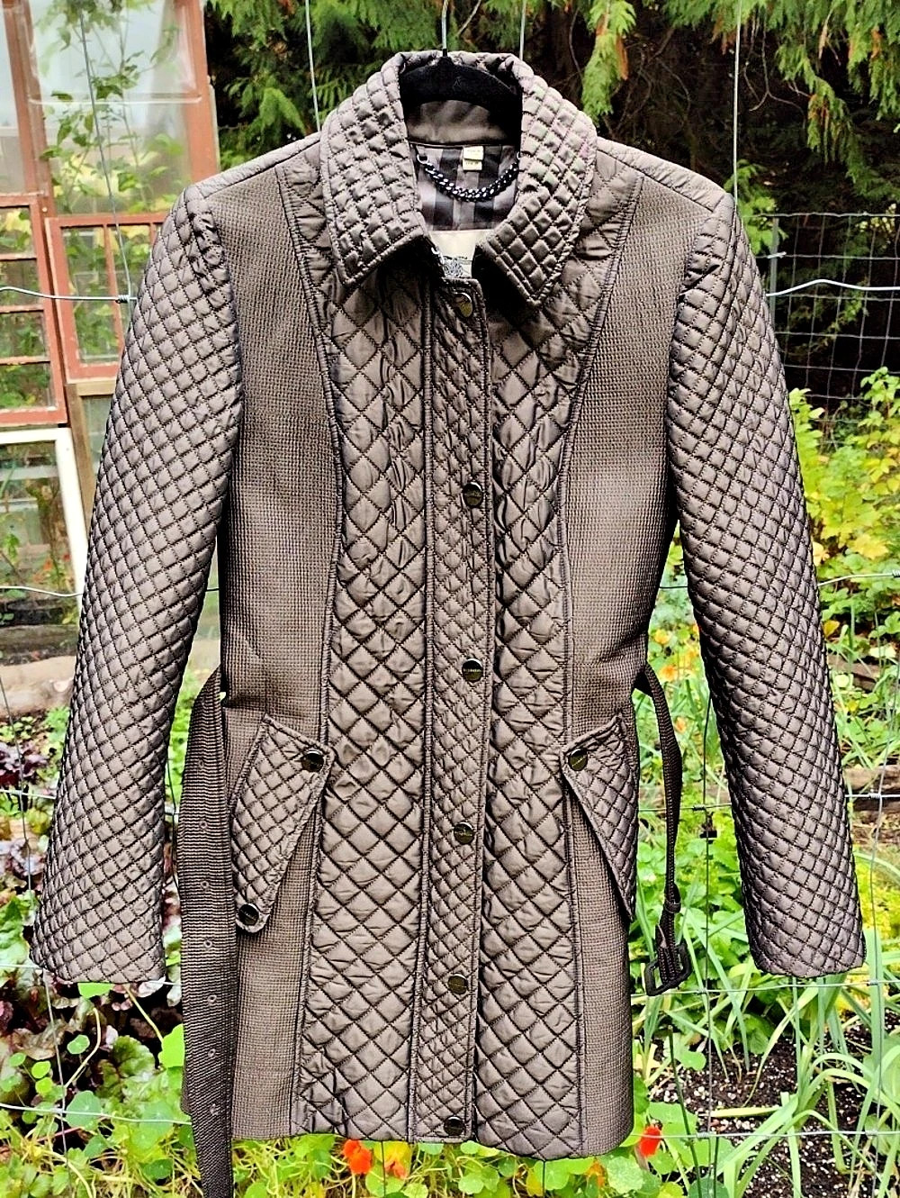 Burberry Quilted Trench Coat in Brown Medium Like New